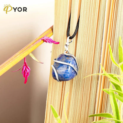 Lapis Lazuli Tumbled Stone Necklace Pendant Handmade Spiritual Jewelry for Women Reiki Chakra Healing Crystal Necklaces Gems Pendants Positive Energy Good Luck Gift Silver Wire Wrapped Crystals
