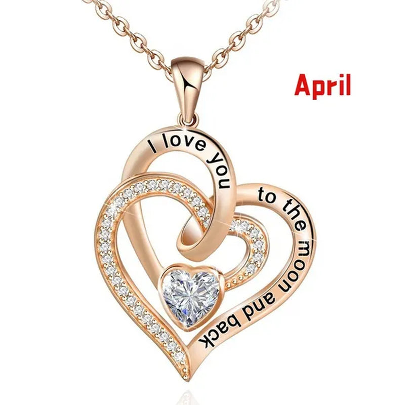 Ladies Heart-shaped Necklace Plated 925 Sterling Silver Birthday Jewelry I Love You Heart-shaped Diamond Necklace Birthday Gift for Girlfriend, Wife, Mother, Daughter, Grandmother
