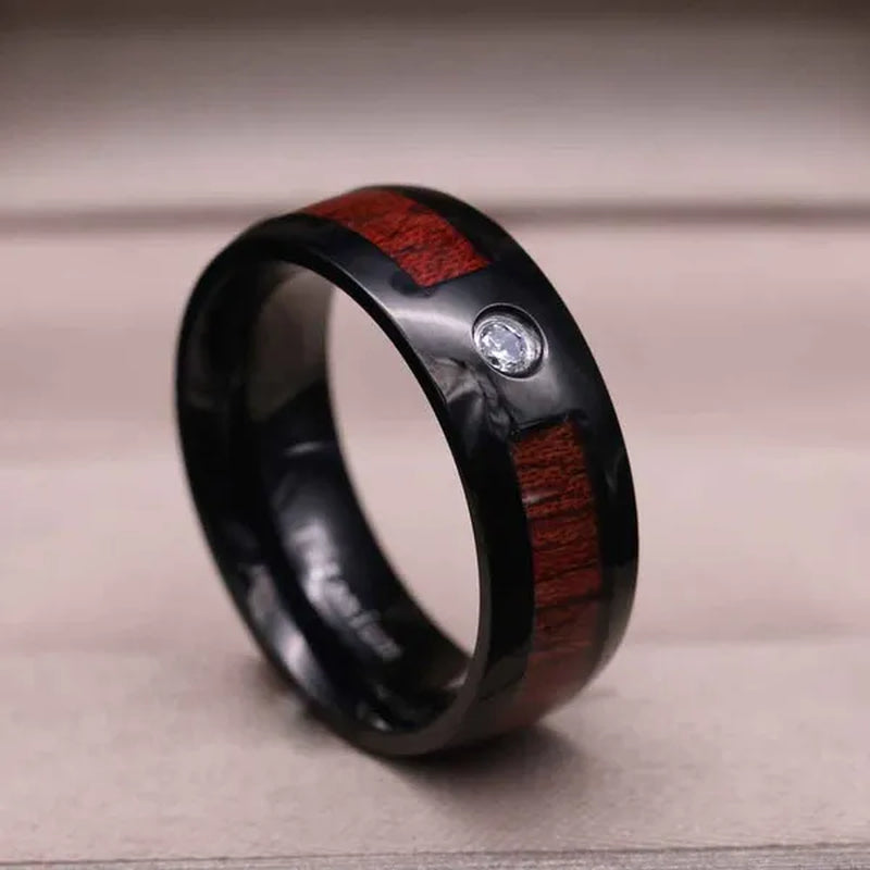 Couple Rings Sz 6-12 Titanium steel Red Wood Mens Wedding Band Ruby Black Gold Filled Womens Wedding Ring Sets