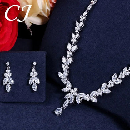 CANDICE Luxury Marquise Cubic Zirconia Pave Bridal Big Flower Pendant Necklace Earrings Jewelry Set High Quality White Gold Plated Water Drop Wedding Brides Jewellry Accessories