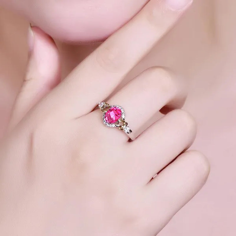 Fashion Wedding Bride Oval Cut Rainbow Blue Topaz Sapphire Ruby Gemstone Jewelry Ring
