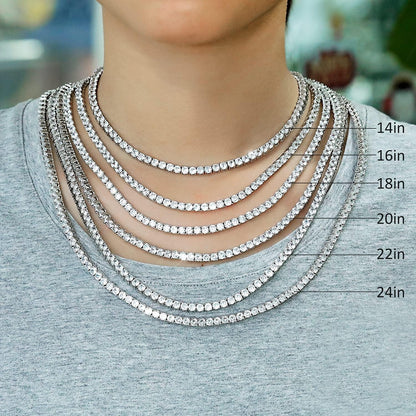 Tennis Necklace 18K White Gold Plated | 5.0-6.0Mm round Cubic Zirconia Cut Faux Diamond Tennis Chain for Women and Men 14-24 Inches