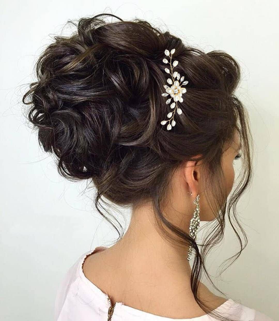 Hair Comb and 4 Pins Bridal Hair Accessories, Pearl Crystal Rhinestone Wedding Hair Comb and Hair Pins for Brides Bridesmaids Women Girls (Gold, 5 Pieces)