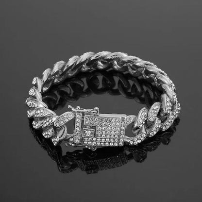 Men's Hip Hop Miami Necklace 24K Gold Plated 925 Silver 1/2PCS Necklace Bracelet Ice Sparkling Diamond Jewelry Cuban Link Chain 8/20/24/28inch