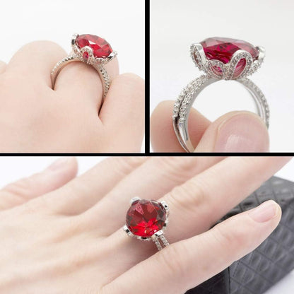 Female Unique Beautiful Red Flower Engagement Wedding Ring - Charm Created Garnet Diamond Jewelry for Women (Size 6 7 8 9 10) RJ212 - WORLD TIME VISITS