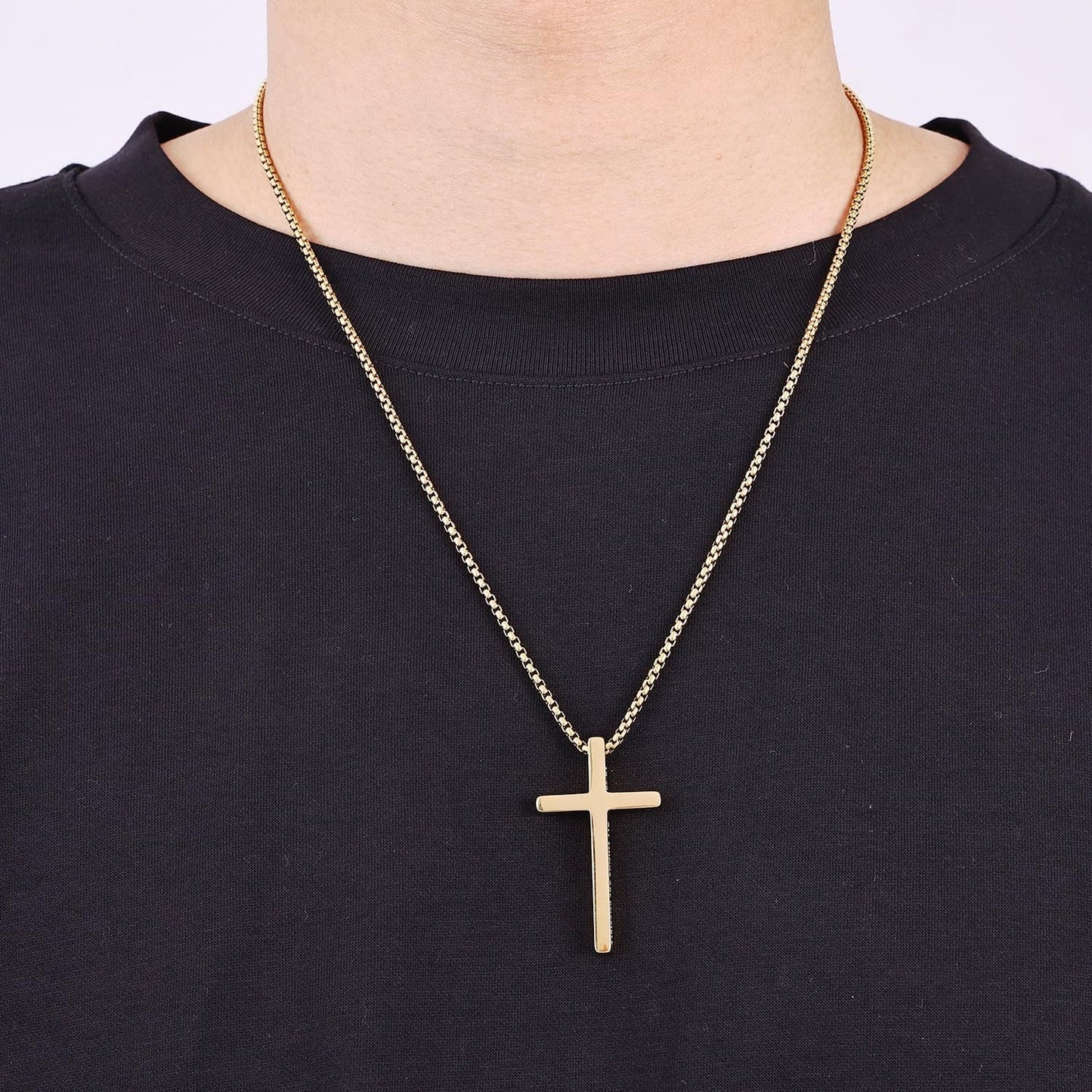 Cross Necklace for Men, Inspirational Bible Verse Cross Chain for Men, Stainless Steel Box Necklace, Religious Christian Jewelry Gift