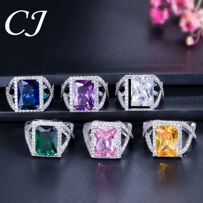 CANDICE Top Grade Bright Square Yellow Pave Sterling Silver Pendant Necklace Earrings and Ring with Tiny CZ Stone Jewelry 3 Pcs Sets for Women Dress Accessories