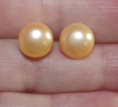 Quality Golden Champagne Pearl Semi round Dome Button 10 MM Stud Earrings 14K Gold Filled