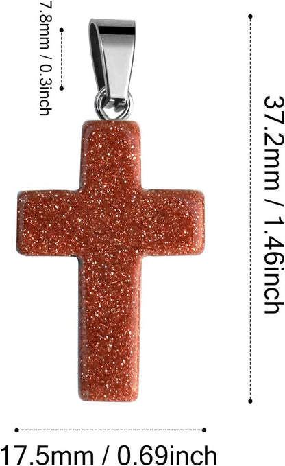 12PCS Natural Stone Cross Pendant, Healing Crystal Quartz Chakra Reiki Gemstone Pendants Charms Bulk for DIY Necklace Jewelry Making