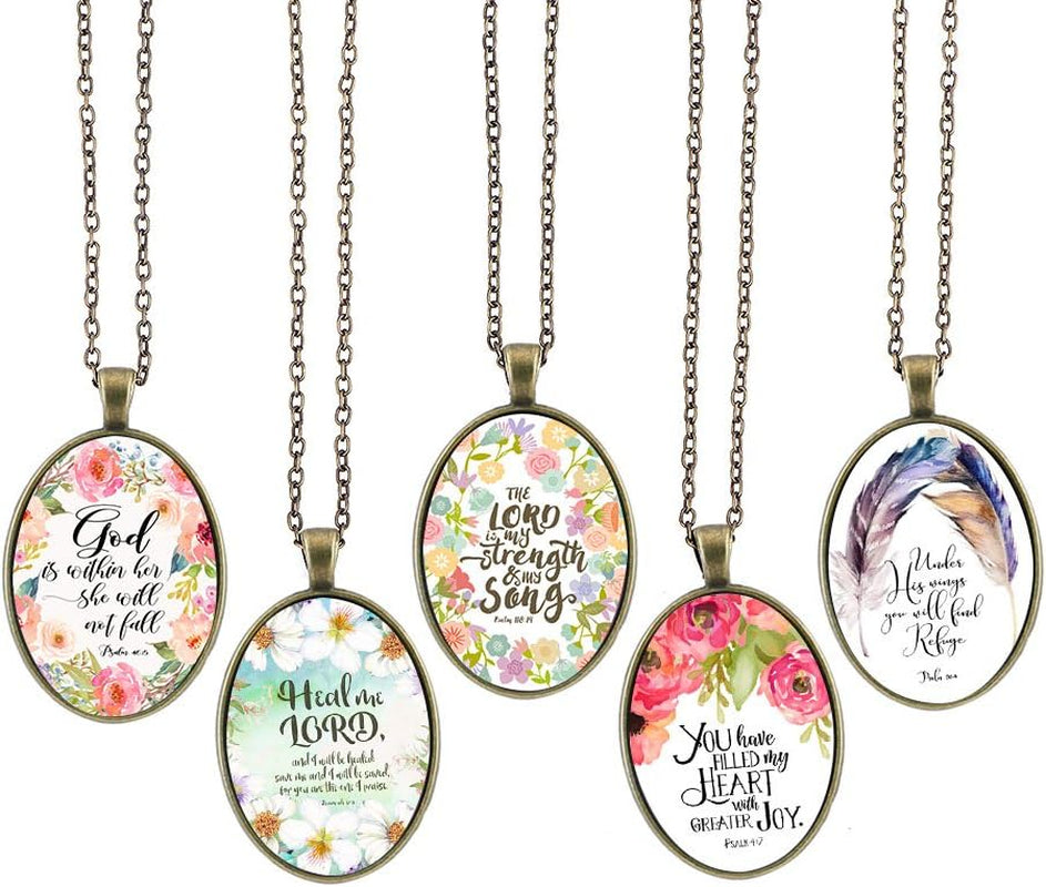 Inspirational Necklace for Women Mom Christian Gift Faith Necklace Religious Scripture Jewelry 5Pcs