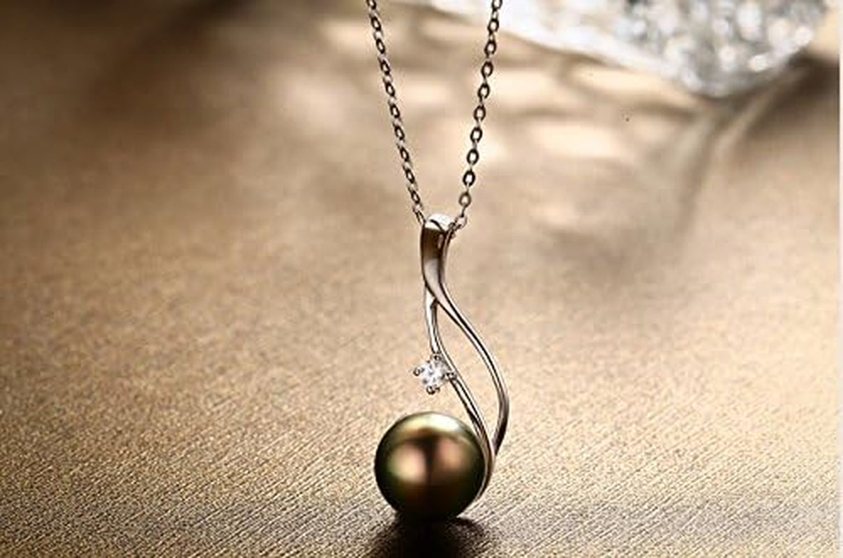Tahitian Black Pearl Pendant Necklace 18K Gold over Sterling Silver 19 Inch Adjustible Chain - Real Black Pearls Jewelry Gifts for Women Wife Mom Daughter
