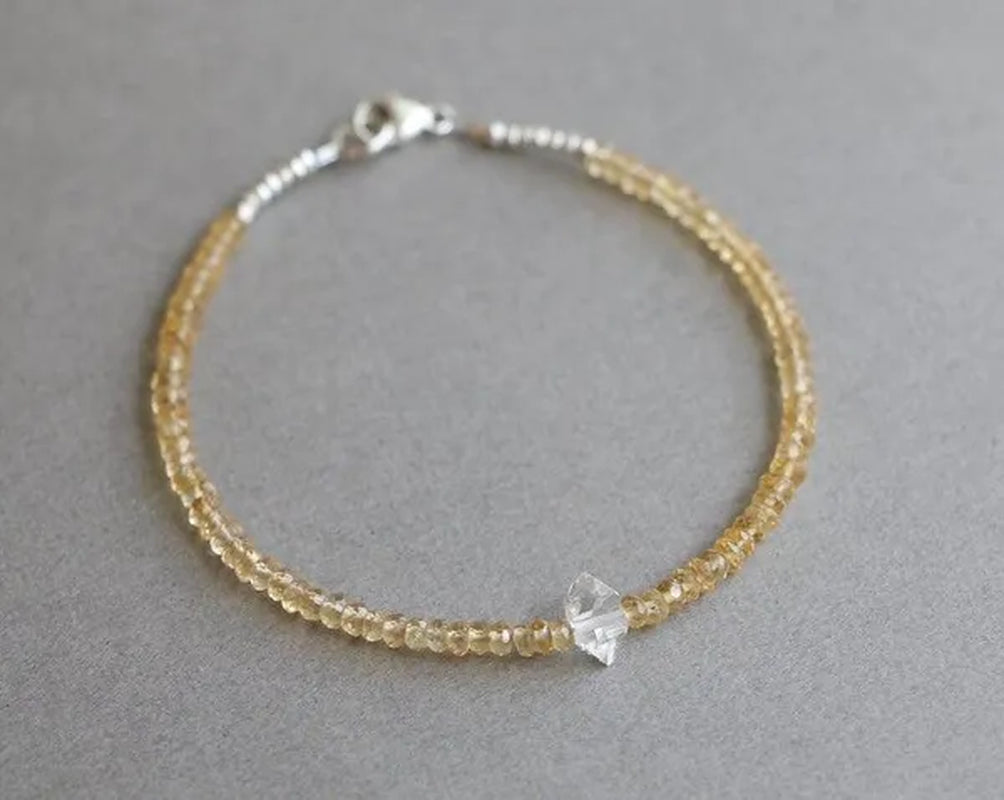 Citrine Bracelet, Herkimer Diamond Bracelet, November Birthstone Bracelet, Shaded Citrine Bracelet,
