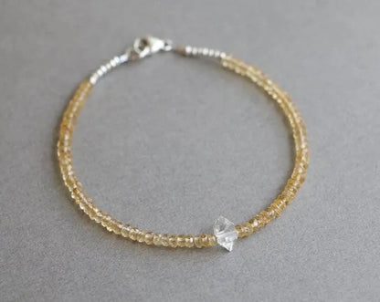Citrine Bracelet, Herkimer Diamond Bracelet, November Birthstone Bracelet, Shaded Citrine Bracelet,