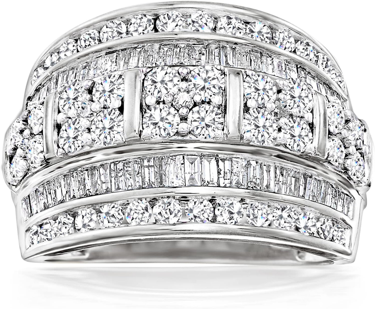 2.00 Ct. T.W. Baguette and round Diamond Multi-Row Ring in Sterling Silver - WORLD TIME VISITS