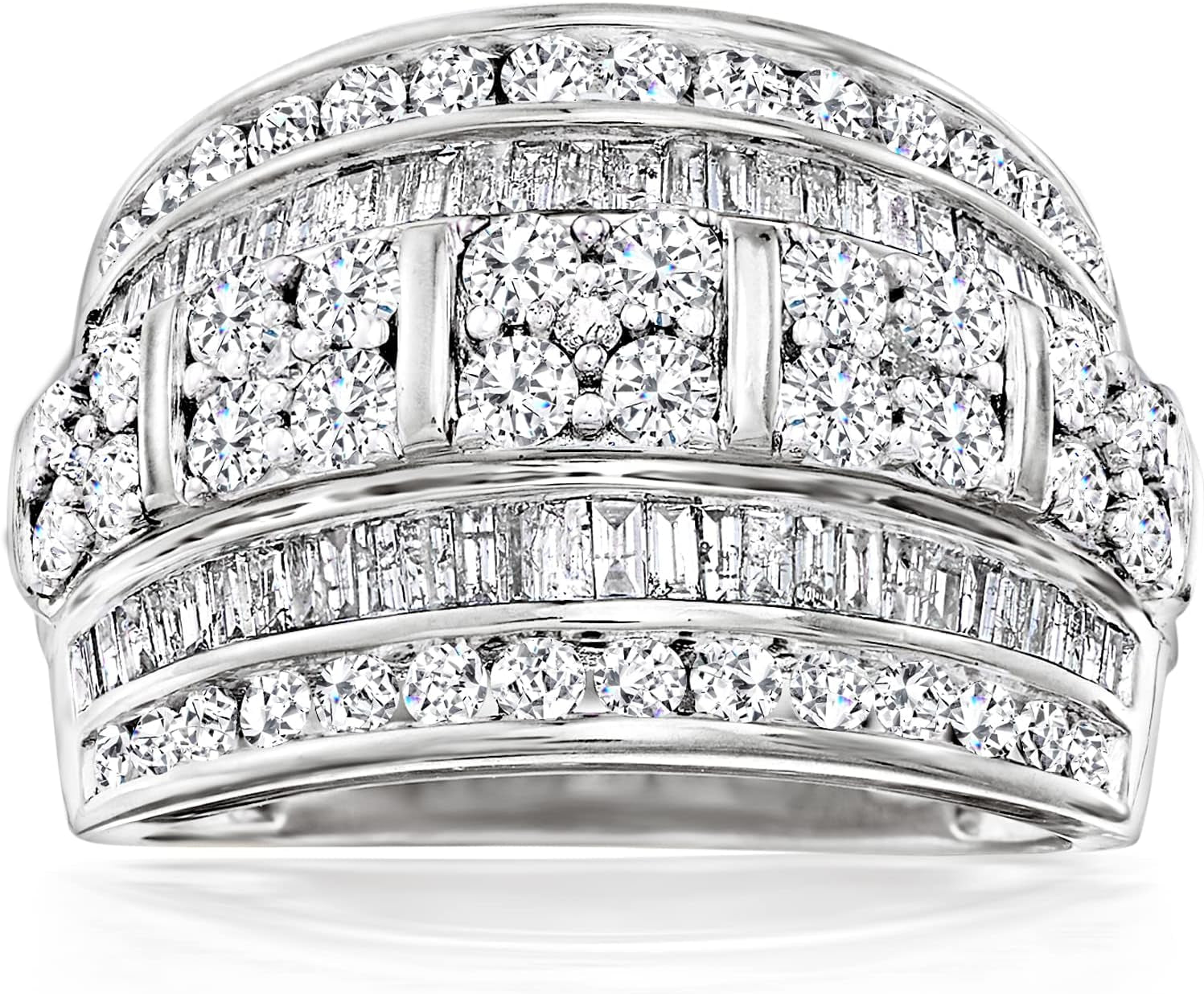 2.00 Ct. T.W. Baguette and round Diamond Multi-Row Ring in Sterling Silver - WORLD TIME VISITS
