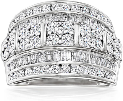 2.00 Ct. T.W. Baguette and round Diamond Multi-Row Ring in Sterling Silver - WORLD TIME VISITS