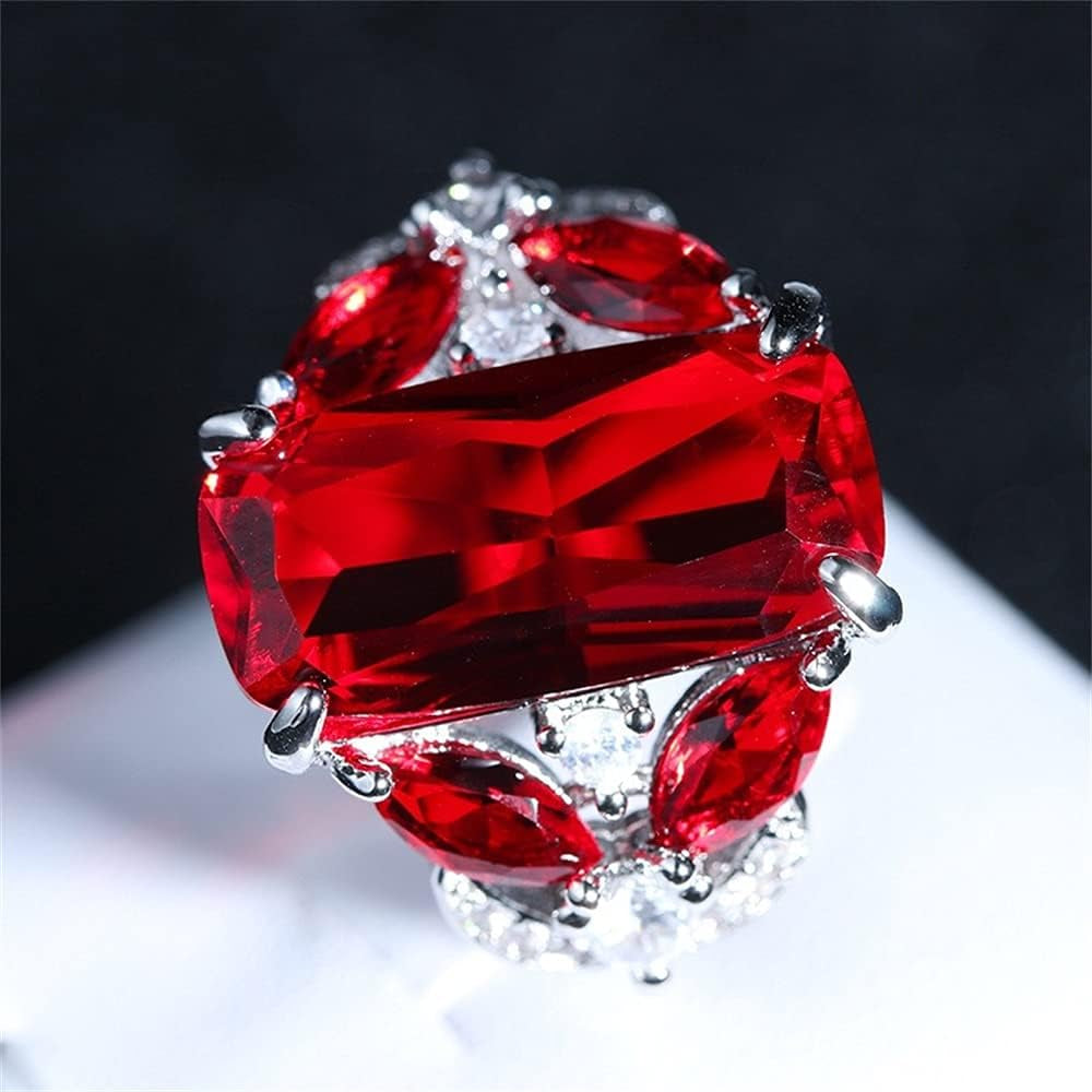 Luxury 925 Sterling Silver Womens Ring Shiny Rectangle Red Gem Princess Ring Fashion Horse Eye Ruby Ring Eternity Propose Engagement Wedding Band AAA Zircon Promise Ring Gift HM052