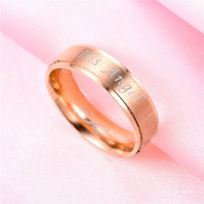 Fashion 'His Angel' 'His Angel' Stainless Steel Couples Ring Wedding Ring Gifts For Lovers (Style: Black-'Her Demon' For Men, Rose Gold-'His Angel')
