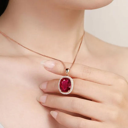 Jewelry Fashion 18k Gold Diamond Ruby Ellipse Pendant Rose Gold Necklace Ornament