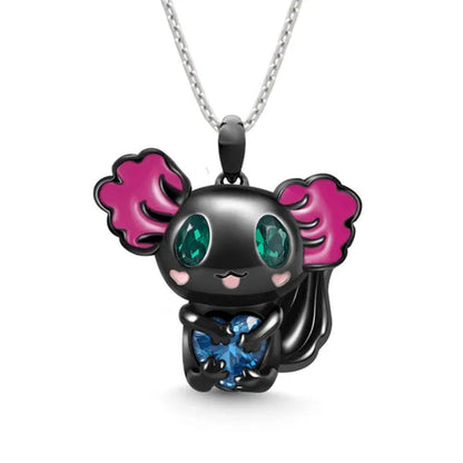 Creative Cartoon Axolotl Animal Heart Shape Diamond Crystal Pendant Necklace Exquisite Women's 925 Silver Necklace Princess Pendant Panda Snowman Necklace Engagement Wedding Accessories Party Jewelry Birthday Gift
