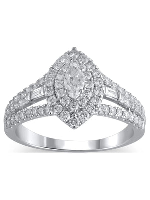 1 Carat T.W. (I2 Clarity, H-I Color)  Marquise Cut Diamond Engagement Ring in 10Kt White Gold, Size 7