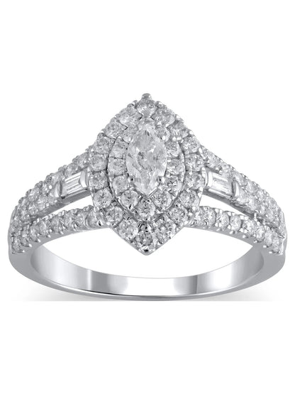 1 Carat T.W. (I2 Clarity, H-I Color)  Marquise Cut Diamond Engagement Ring in 10Kt White Gold, Size 7