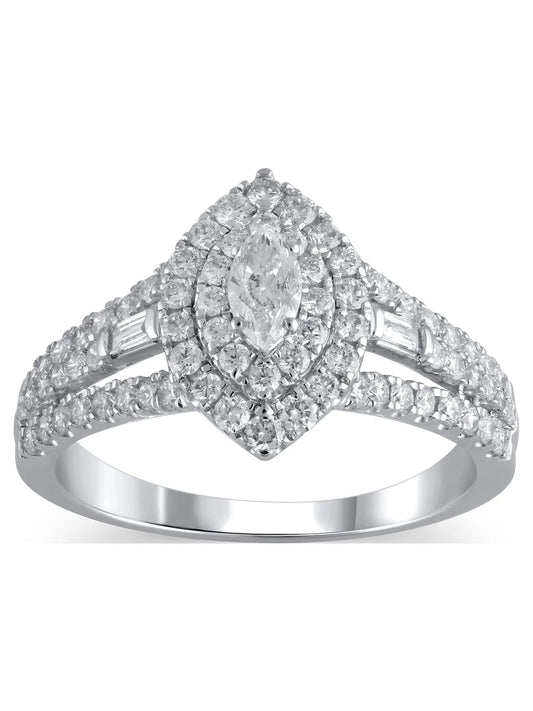 1 Carat T.W. (I2 Clarity, H-I Color)  Marquise Cut Diamond Engagement Ring in 10Kt White Gold, Size 7