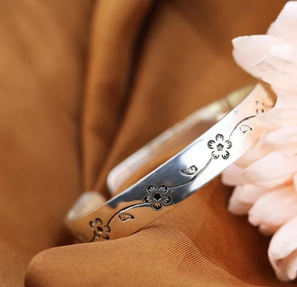Classical Fashion Women Jewelry 925 Sterling Silver Flower Design Cuff Bangle&Bracelet for Gifts