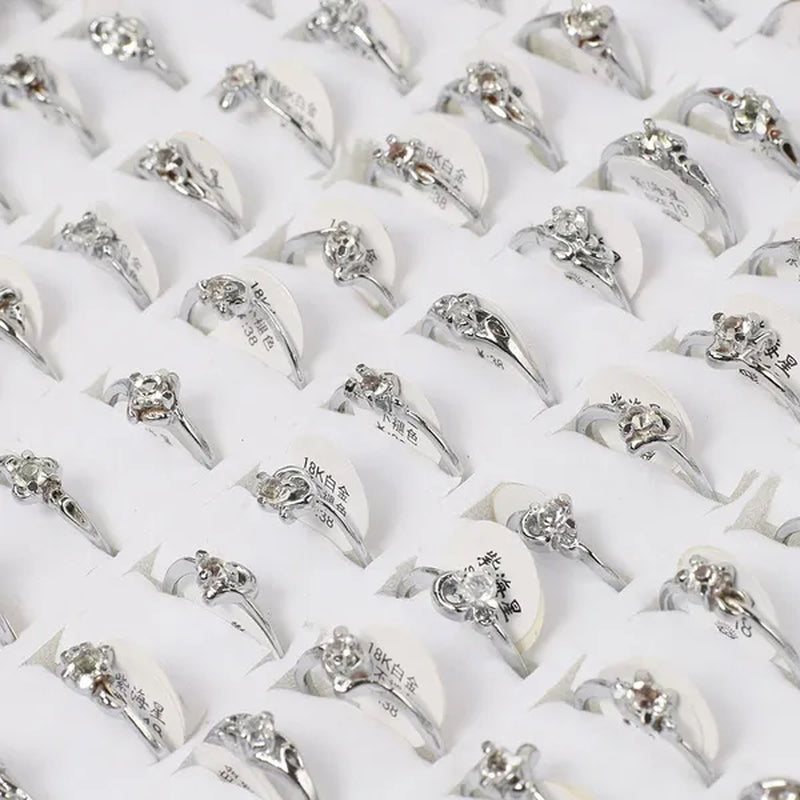 10Pcs/Lot Mixed Cubic Zirconia Women'S Silver Plated Rings Wholesale Lots Bulk Job Resale Fashion Jewelry Party Wedding Xmas Gift