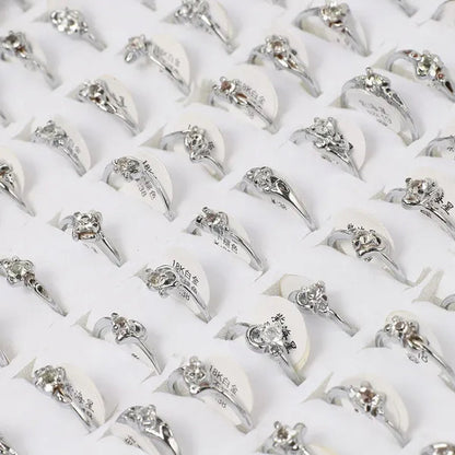 10Pcs/Lot Mixed Cubic Zirconia Women'S Silver Plated Rings Wholesale Lots Bulk Job Resale Fashion Jewelry Party Wedding Xmas Gift