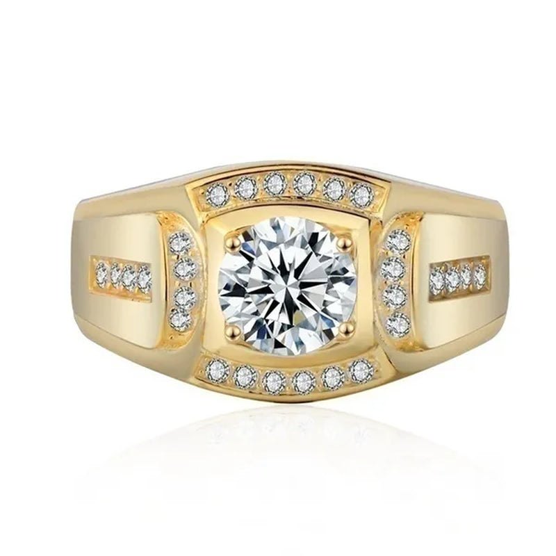 Gold Plated Ring Austrian Cubic Zirconia CZ 925 Sterling Silver Wedding Band Size 7-13 Men's Gifts Ideas Husband Jewelry Ring