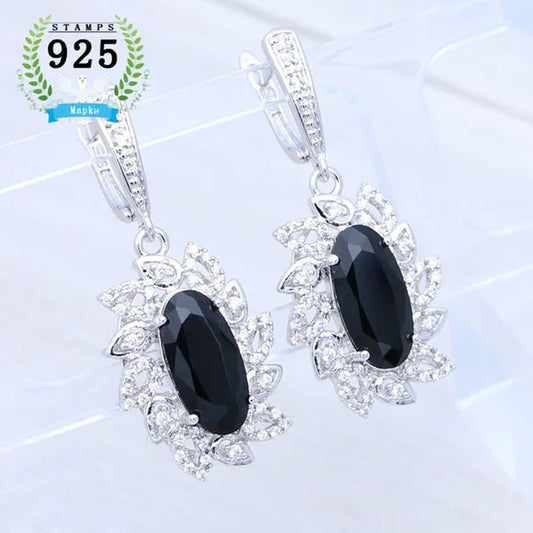 925 Sterling Silver Punk Earrings Black Spinel Earrings with White Topaz Party Jewelry for Girls