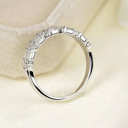 Silver Natural Gemstones Ring White Sapphire Wedding Birthstone Bride Engagement Square Brand Crown Cross Ring Jewelry Size 6 7 8 9 10