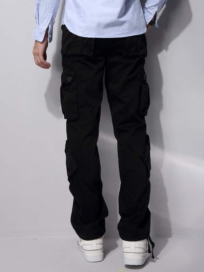 Men'S Cotton Casual Cargo Work Pants Baggy Camo Tactical Combat Trousers with 8 Pockets (No Belt)