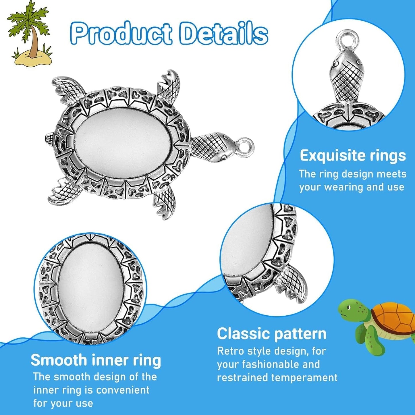 40 Pieces Antique Silver Turtle Pendant Settings, Include 20 Blank Turtle Pendant Tray with 0.71 X 0.98 Inch Oval Cabochons Base for DIY Jewelry Making