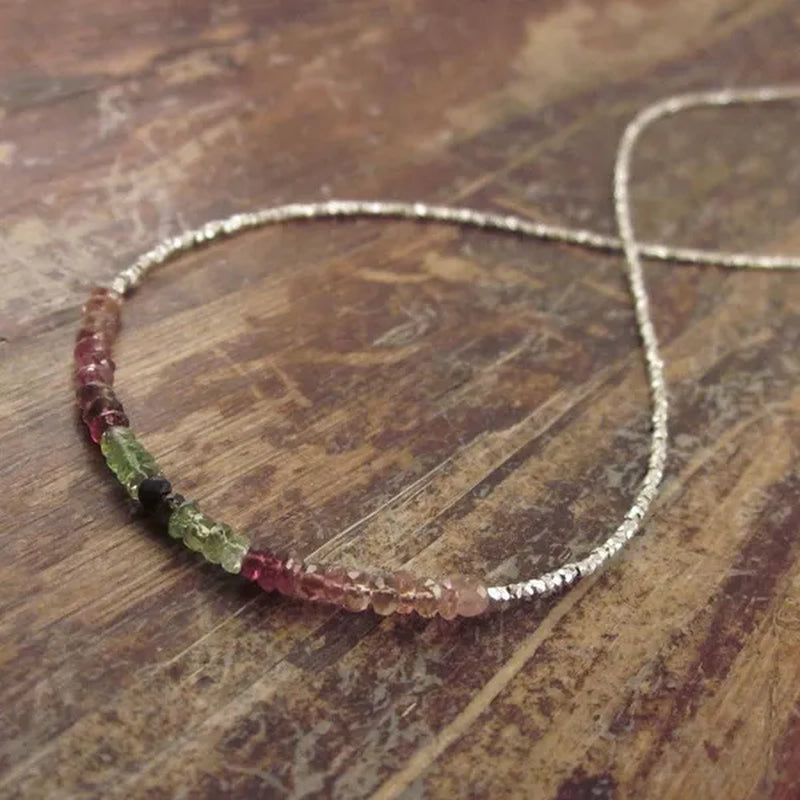 Watermelon Tourmaline Necklace, Pink Tourmaline Beaded Necklace, October Birthstone Jewelry