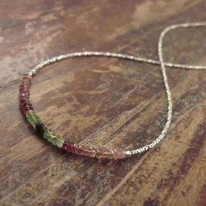 Watermelon Tourmaline Necklace, Pink Tourmaline Beaded Necklace, October Birthstone Jewelry