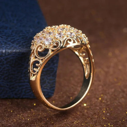 Retro Fashion Micro Pave Cubic Zirconia Gold Rings for Women Daily Casual Accessories Vintage Jewelry