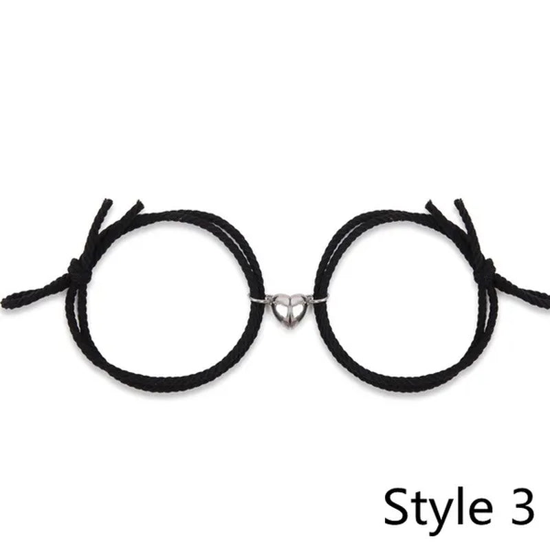 2Pcs Magnetic Bracelet Stainless Steel Heart Pendant Charm Couple Bracelets for Lover Friend Men Women Braid Rope Bracelets - WORLD TIME VISITS
