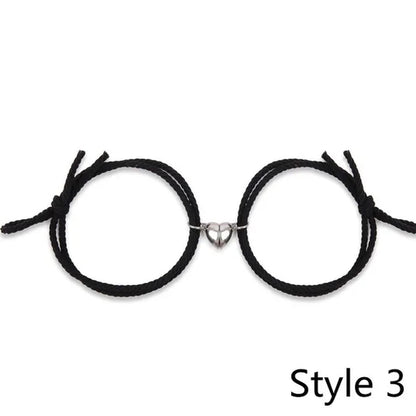2Pcs Magnetic Bracelet Stainless Steel Heart Pendant Charm Couple Bracelets for Lover Friend Men Women Braid Rope Bracelets - WORLD TIME VISITS