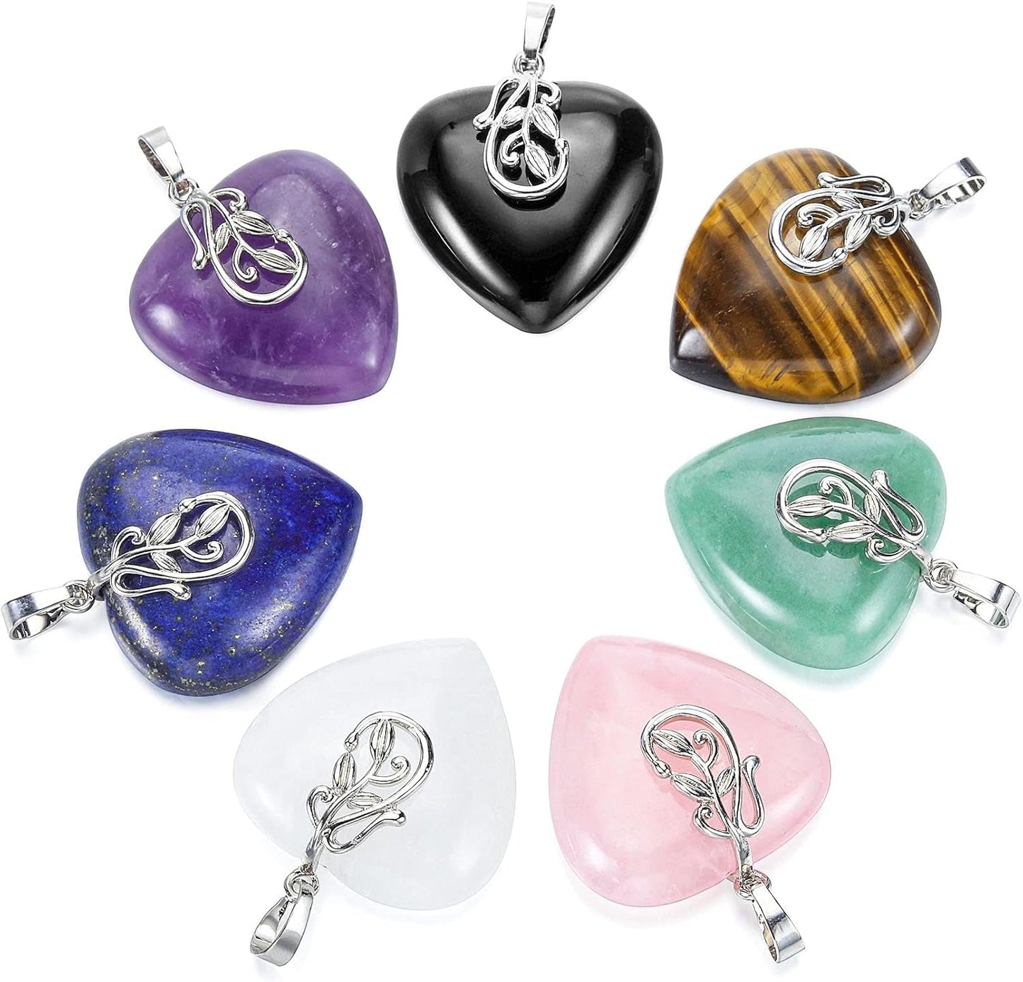 Natural Healing Crystal Love Heart Pendant Necklace Reiki Gemstone Quartz Stone Necklace Women Jewelry Anniversary Valentine'S Birthday Gift for Mother, Girlfriend