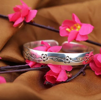 Classical Fashion Women Jewelry 925 Sterling Silver Flower Design Cuff Bangle&Bracelet for Gifts