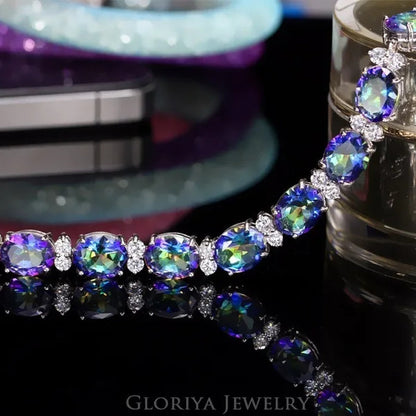 Gloriya Romantic Multicolor Rhinestone Setting Glittering CZ Stone Platinum Plated Bracelets Bangles Luxury Wedding Bracelets For Women Crystal Jewelry
