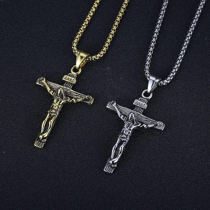 Jesus Christ on INRI Crucifix Cross Pendant Necklace for Teens Womens Mens with 24 Inch Stainless Steel Chain