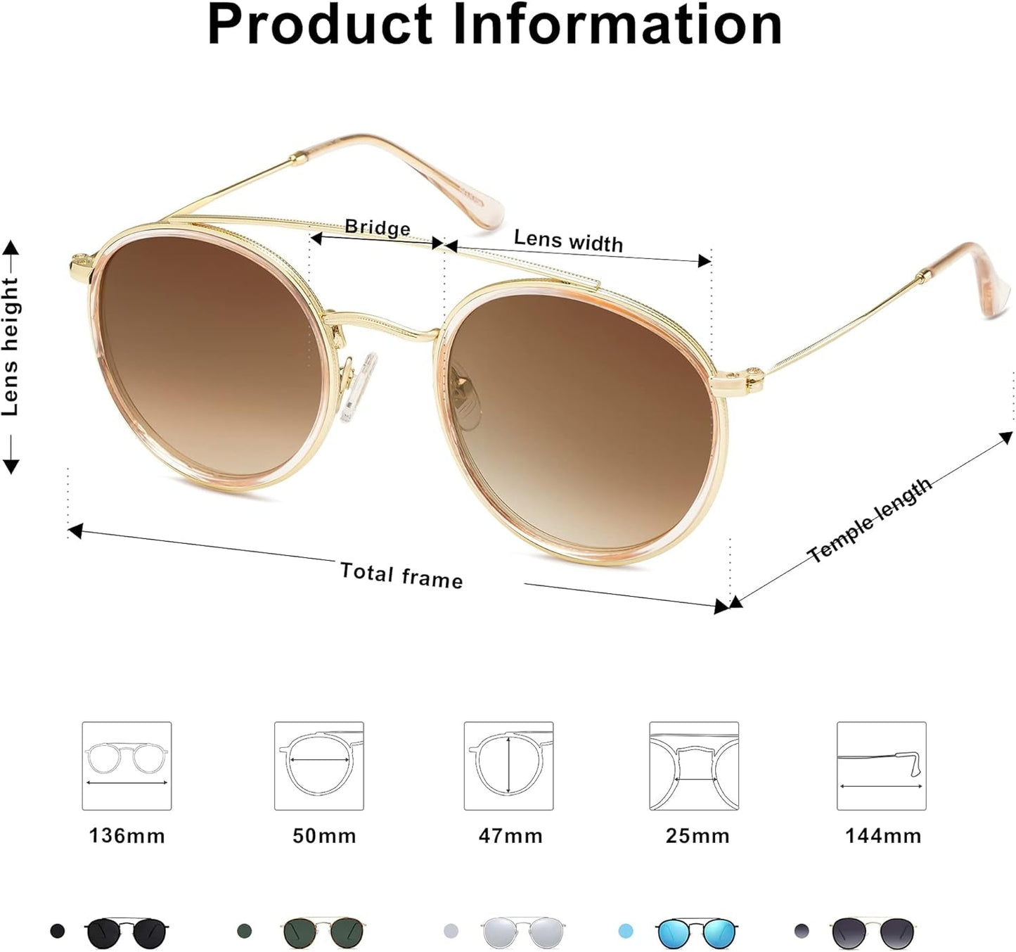 Retro Vintage round Polarized Sunglasses for Women Men Small Double Bridge Circle Sunnies SJ1104