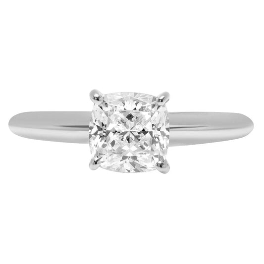 2.0 Ct Brilliant Cushion Cut Simulated Diamond 14K White Gold Solitaire Ring SZ 8