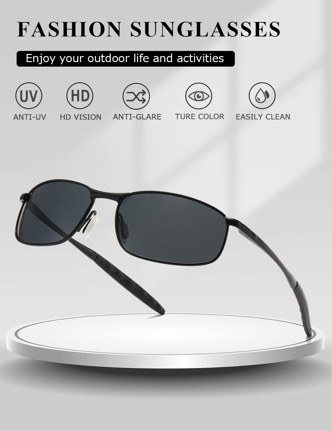 Polarized Sunglasses for Men Rectangle Metal Frame Retro Sun Glasses AE0395