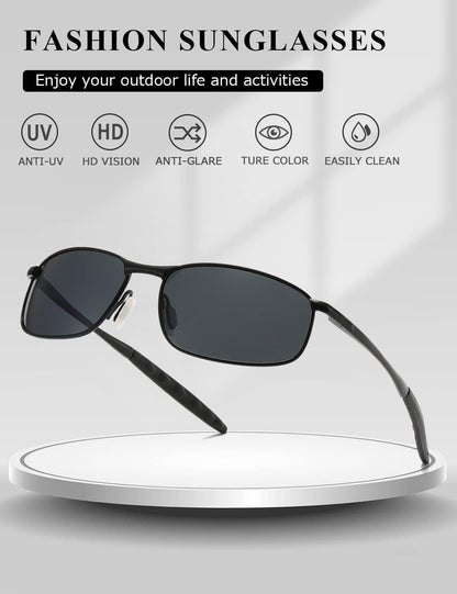 Polarized Sunglasses for Men Rectangle Metal Frame Retro Sun Glasses AE0395