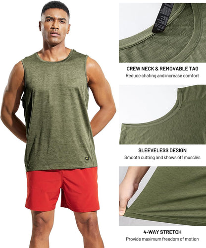 Men’S Sleeveless Tank Top Dry Fit Workout Muscle Tee Shirt for Running Athletic Gym Sports Training, Moisture Wicking