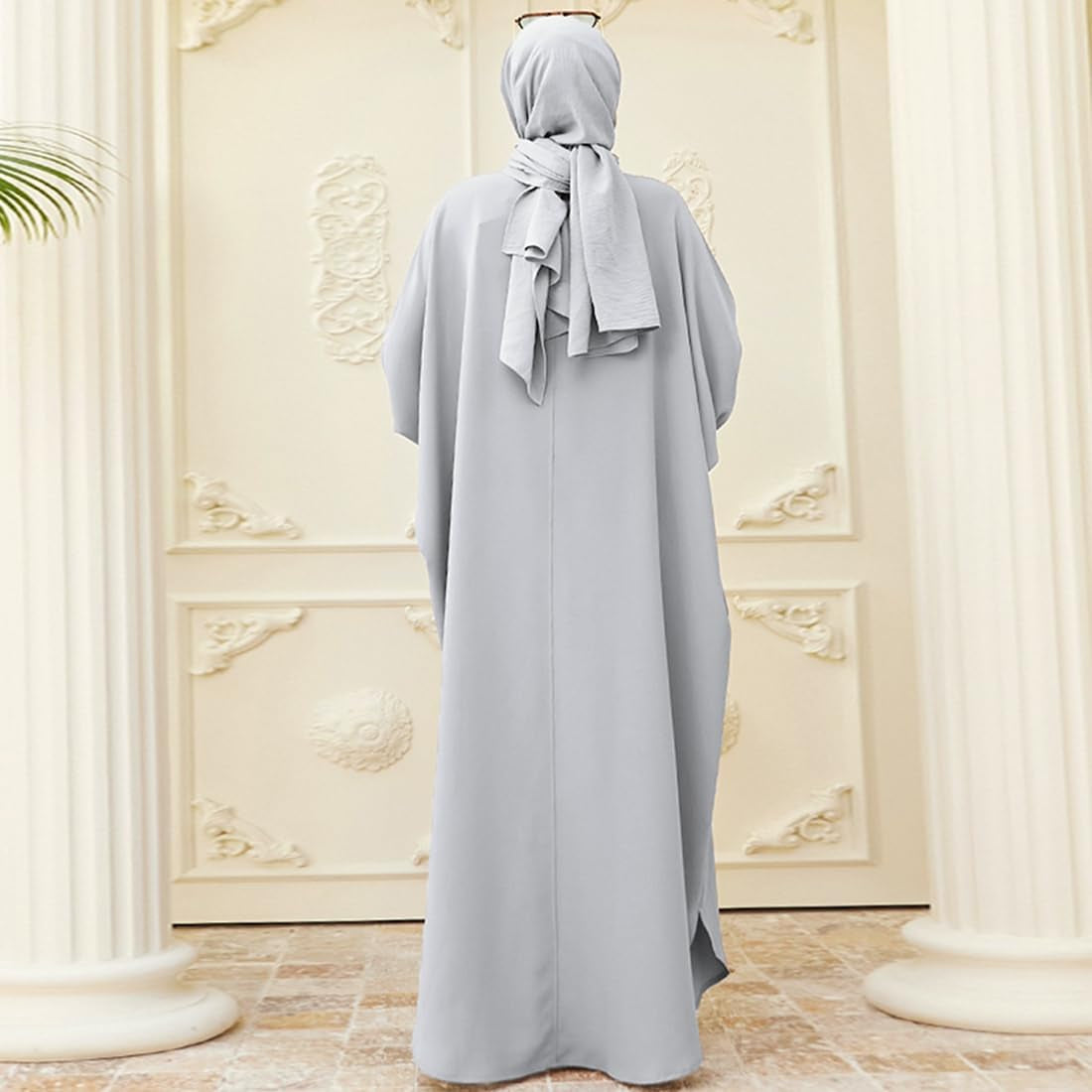 Women Abayas Dubai Kaftan Henley Shirt Prayer Maxi Dress Muslim Batwing Sleeve Ramadan Islamic Clothes